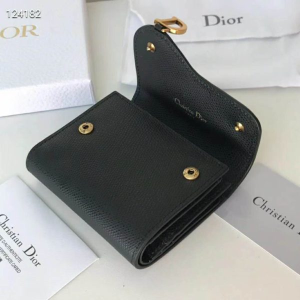 Dior Unisex Saddle Flap Card Holder Black Goatskin ‘D’ Accent (6)
