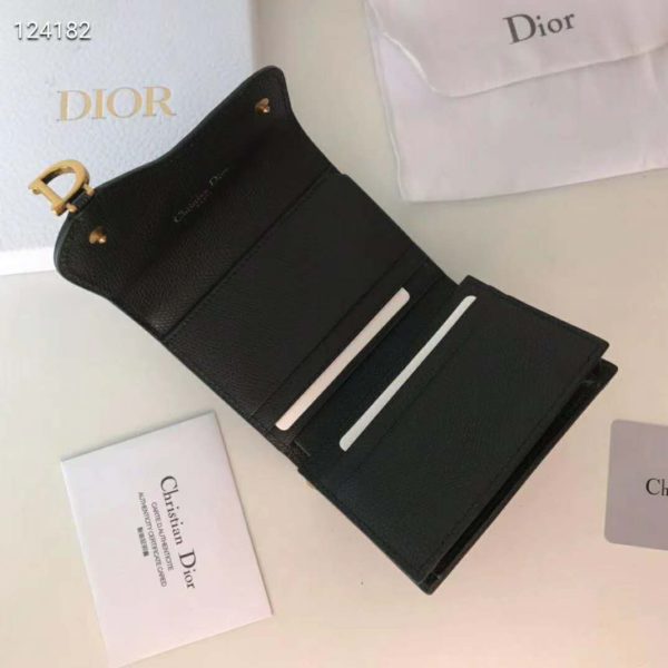 Dior Unisex Saddle Flap Card Holder Black Goatskin ‘D’ Accent (9)