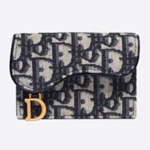 Dior Unisex Saddle Flap Card Holder Blue Dior Oblique Jacquard