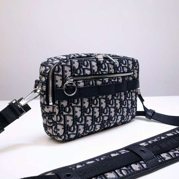Dior Unisex Safari Messenger Bag Grained Black Calfskin Dior Oblique Jacquard (11)