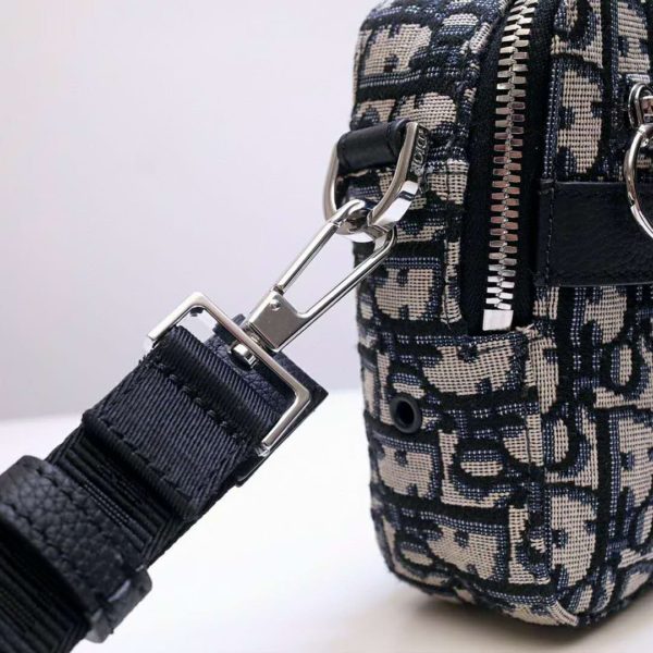 Dior Unisex Safari Messenger Bag Grained Black Calfskin Dior Oblique Jacquard (12)