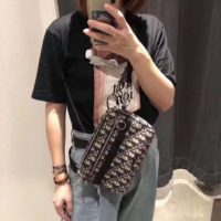 Dior Unisex Safari Messenger Bag Grained Black Calfskin Dior Oblique Jacquard