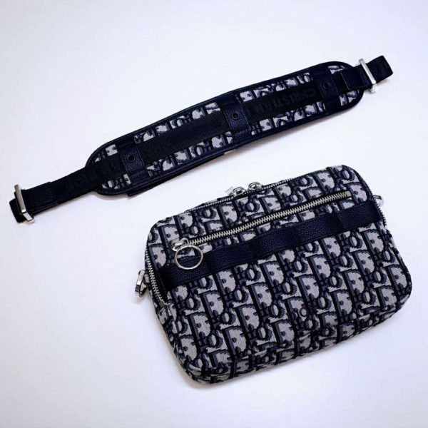 Dior Unisex Safari Messenger Bag Grained Black Calfskin Dior Oblique Jacquard (9)