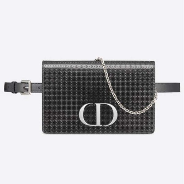 Dior Women 30 Montaigne 2-in-1 Pouch Metallic Black Microcannage Calfskin