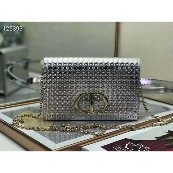 Dior Women 30 Montaigne 2-in-1 Pouch Metallic Stardust Gray Microcannage Calfskin - LULUX