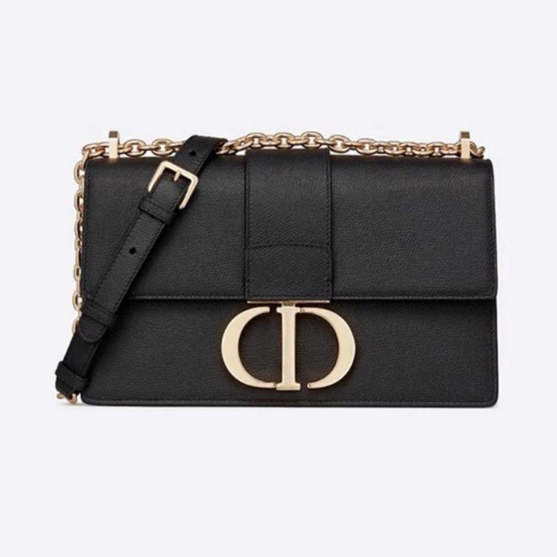 Dior Women 30 Montaigne Chain Bag 'CD' Black Grained Calfskin - LULUX