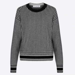 Dior Women 30 Montaigne Sweater Black White Houndstooth Stretch Cashmere Jacquard