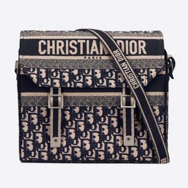 Dior Women Diorcamp Bag Blue Dior Oblique Embroidery ‘Christian Dior’