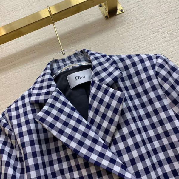Dior Women Double-Breasted Button Jacket Blue White Check Wool Twill (10)