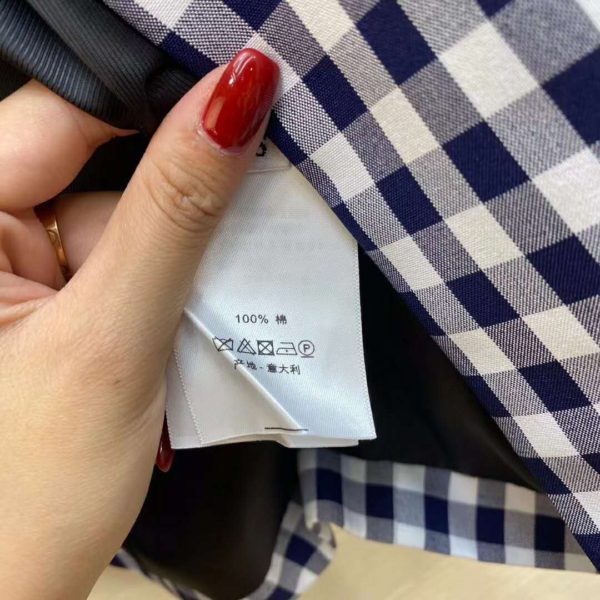Dior Women Double-Breasted Button Jacket Blue White Check Wool Twill (14)