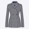 Dior Women Double-Breasted Button Jacket Blue White Check Wool Twill