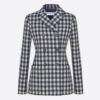 Dior Women Double-Breasted Button Jacket Blue White Check Wool Twill