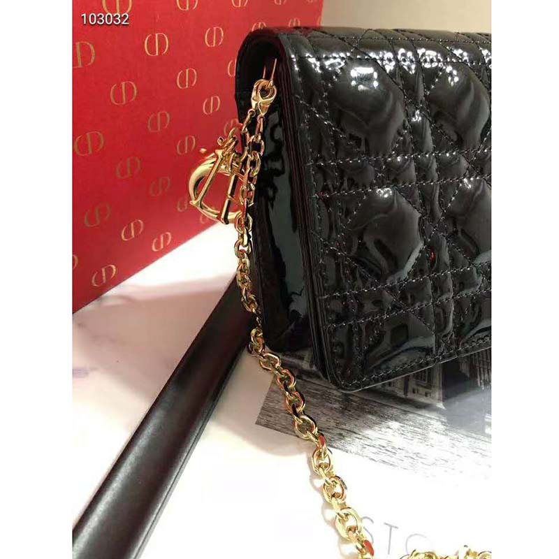 Lady Dior Pouch Black Patent Cannage Calfskin