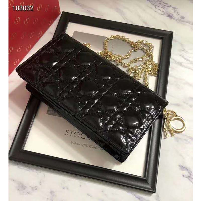 Lady Dior Pouch Black Patent Cannage Calfskin