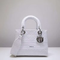 Dior Women Medium Lady D-Lite Bag White Cannage Embroidery