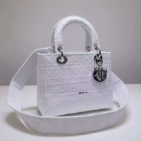 Dior Women Medium Lady D-Lite Bag White Cannage Embroidery