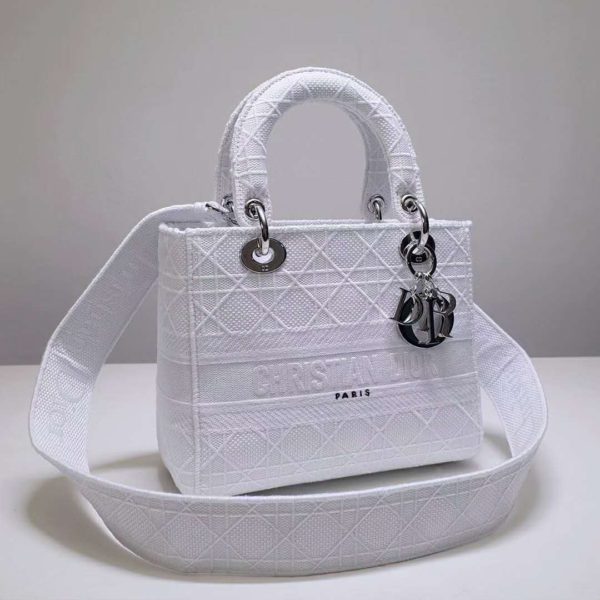 Dior Women Medium Lady D-Lite Bag White Cannage Embroidery (5)