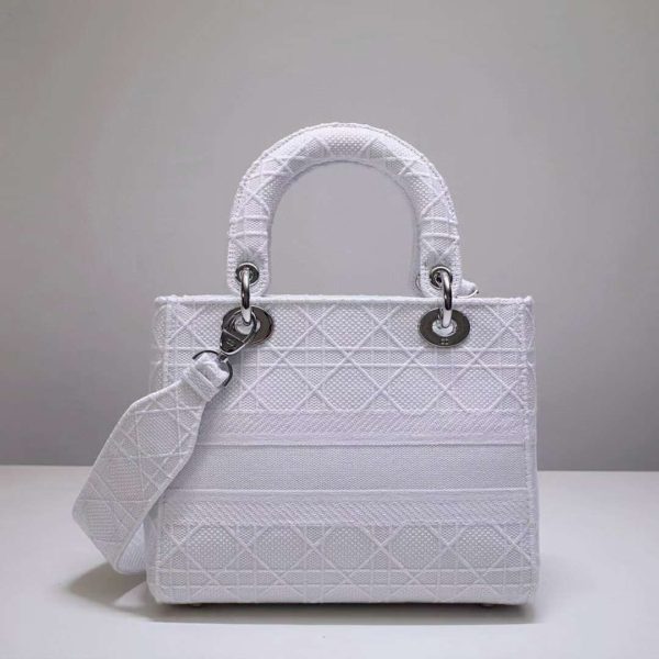 Dior Women Medium Lady D-Lite Bag White Cannage Embroidery (8)