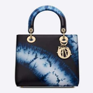 Dior Women Medium Lady Dior Bag Blue Multicolor Tie & Dior Printed Calfskin