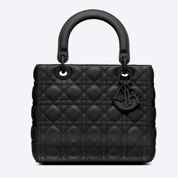 Dior Women Medium Lady Dior Bag Latte Ultramatte Cannage Calfskin-Black