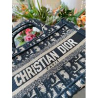 Dior Women Mini Dior Book Tote Blue Dior Oblique Embroidery