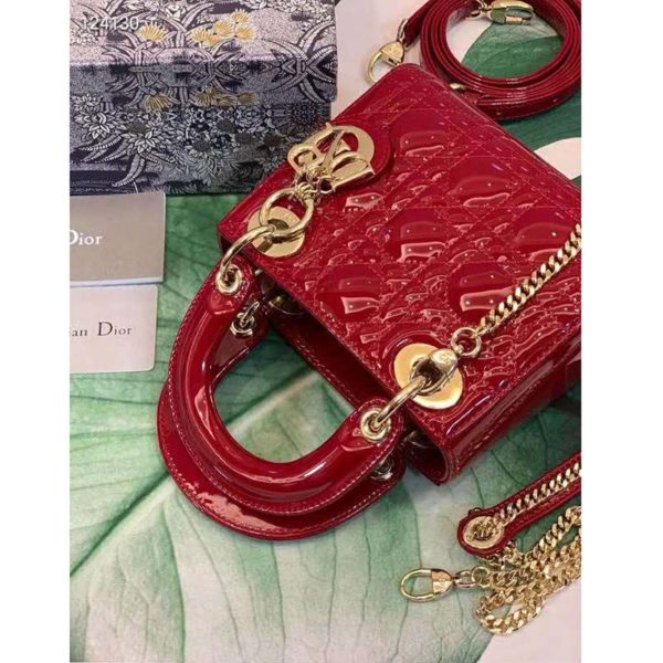 Dior Women Mini Lady Dior Bag Cherry Red Patent Cannage Calfskin (10)