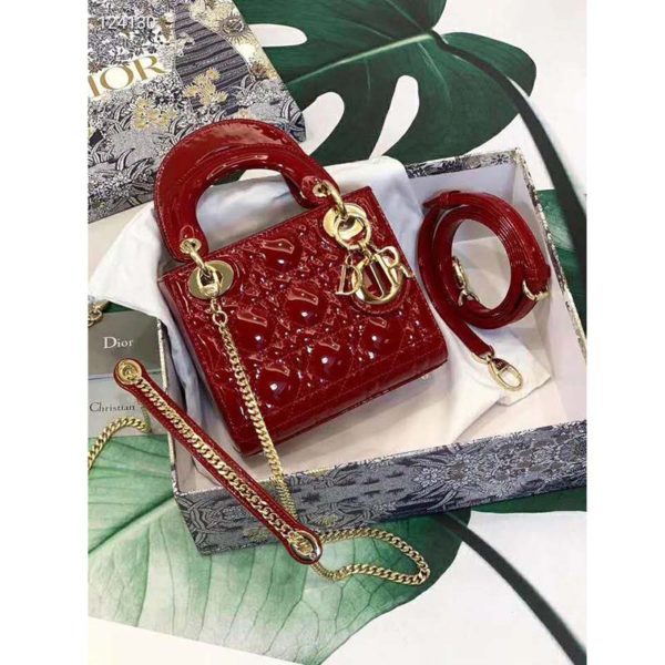Dior Women Mini Lady Dior Bag Cherry Red Patent Cannage Calfskin (2)