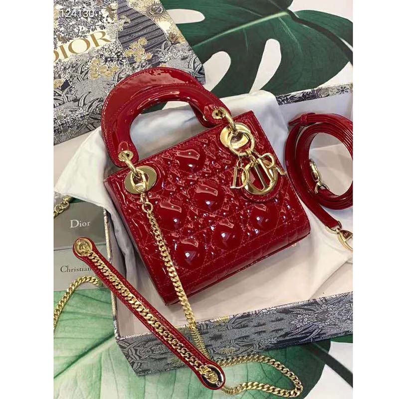 Dior - Mini Lady Dior Wallet Cherry Red Patent Cannage Calfskin - Women