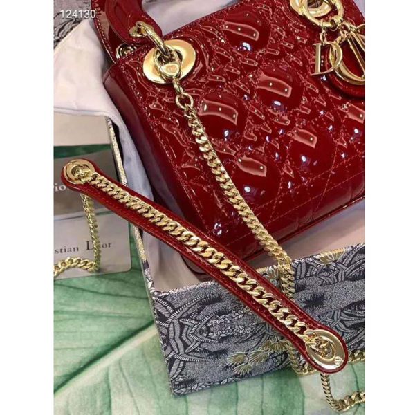 Dior Women Mini Lady Dior Bag Cherry Red Patent Cannage Calfskin (4)