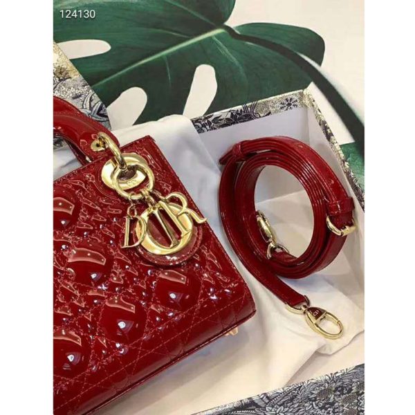 Dior Women Mini Lady Dior Bag Cherry Red Patent Cannage Calfskin (5)