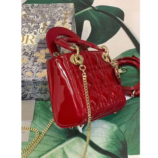 Dior Women Mini Lady Dior Bag Cherry Red Patent Cannage Calfskin (6)