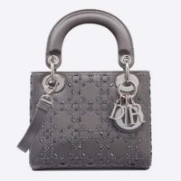 Dior Women Mini Lady Dior Bag Gray Strass Cannage Satin