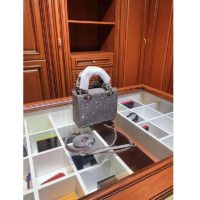 Dior Women Mini Lady Dior Bag Gray Strass Cannage Satin