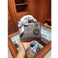 Dior Women Mini Lady Dior Bag Gray Strass Cannage Satin