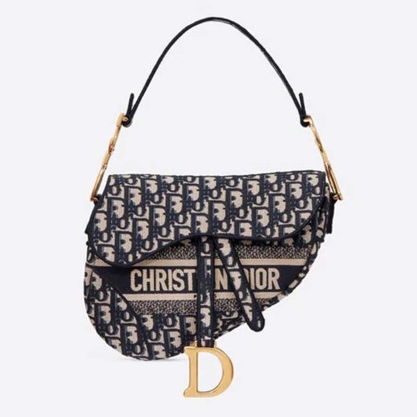 Dior Women Saddle Bag Blue Dior Oblique Embroidery ‘CD’ Structure