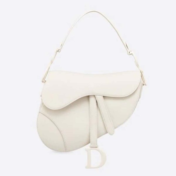 Dior Women Saddle Bag Latte Ultramatte Calfskin ‘D’ ‘CD’ Signature-White