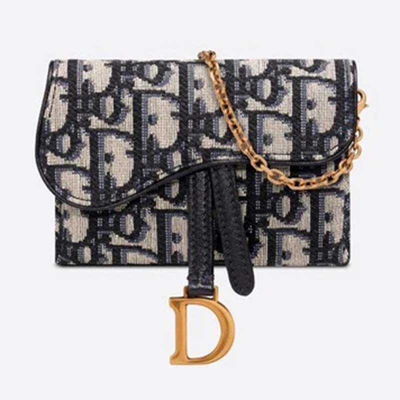 Dior Women Saddle Nano Pouch Blue Dior Oblique Jacquard - LULUX