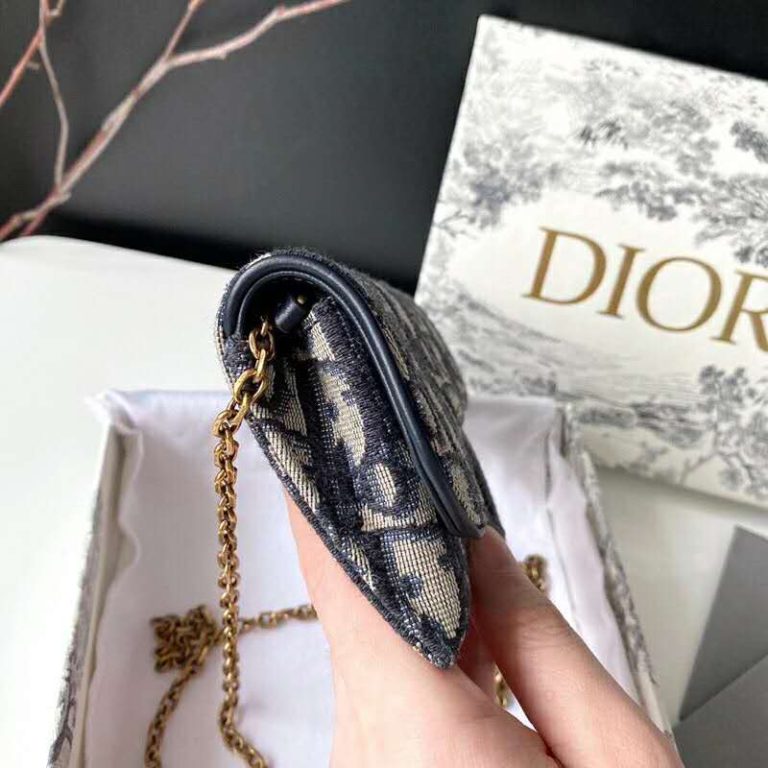 Dior Women Saddle Nano Pouch Blue Dior Oblique Jacquard - LULUX