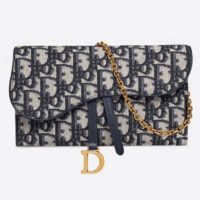 Dior Women Saddle Wallet Blue Dior Oblique Jacquard ‘D’ Stirrup