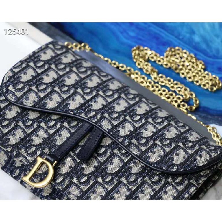 Dior Women Saddle Wallet Blue Dior Oblique Jacquard 'D' Stirrup - LULUX
