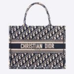 Dior Women Small Dior Book Tote Blue Dior Oblique Embroidery