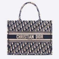 Dior Women Small Dior Book Tote Blue Dior Oblique Embroidery