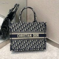 Dior Women Small Dior Book Tote Blue Dior Oblique Embroidery