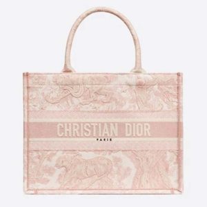 Dior Women Small Dior Book Tote Pink Toile De Jouy Embroidery