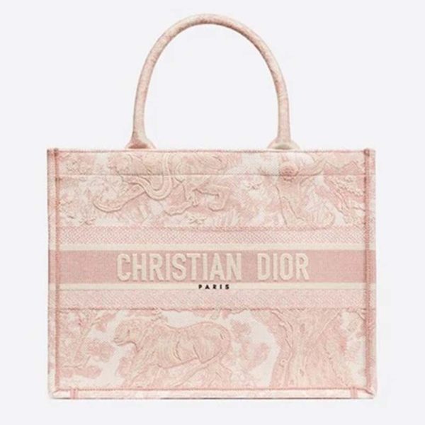 Dior Women Small Dior Book Tote Pink Toile De Jouy Embroidery