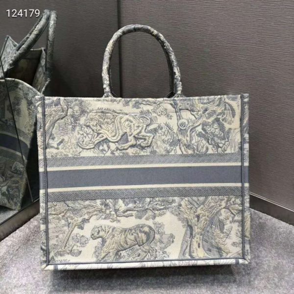 Dior Women Small Dioriviera Dior Book Tote Gray Toile De Jouy Embroidery (9)