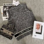 Dior Women V-Neck Sleeveless Sweater Blue Gray Cashmere Wool – Image 3