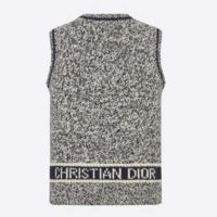 Dior Women V-Neck Sleeveless Sweater Blue Gray Cashmere Wool