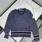 Dior Women V-Neck Sweater Blue and Gray Cashmere and Wool - Image 2
