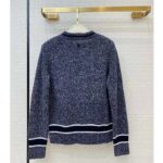 Dior Women V-Neck Sweater Blue and Gray Cashmere and Wool - Image 4